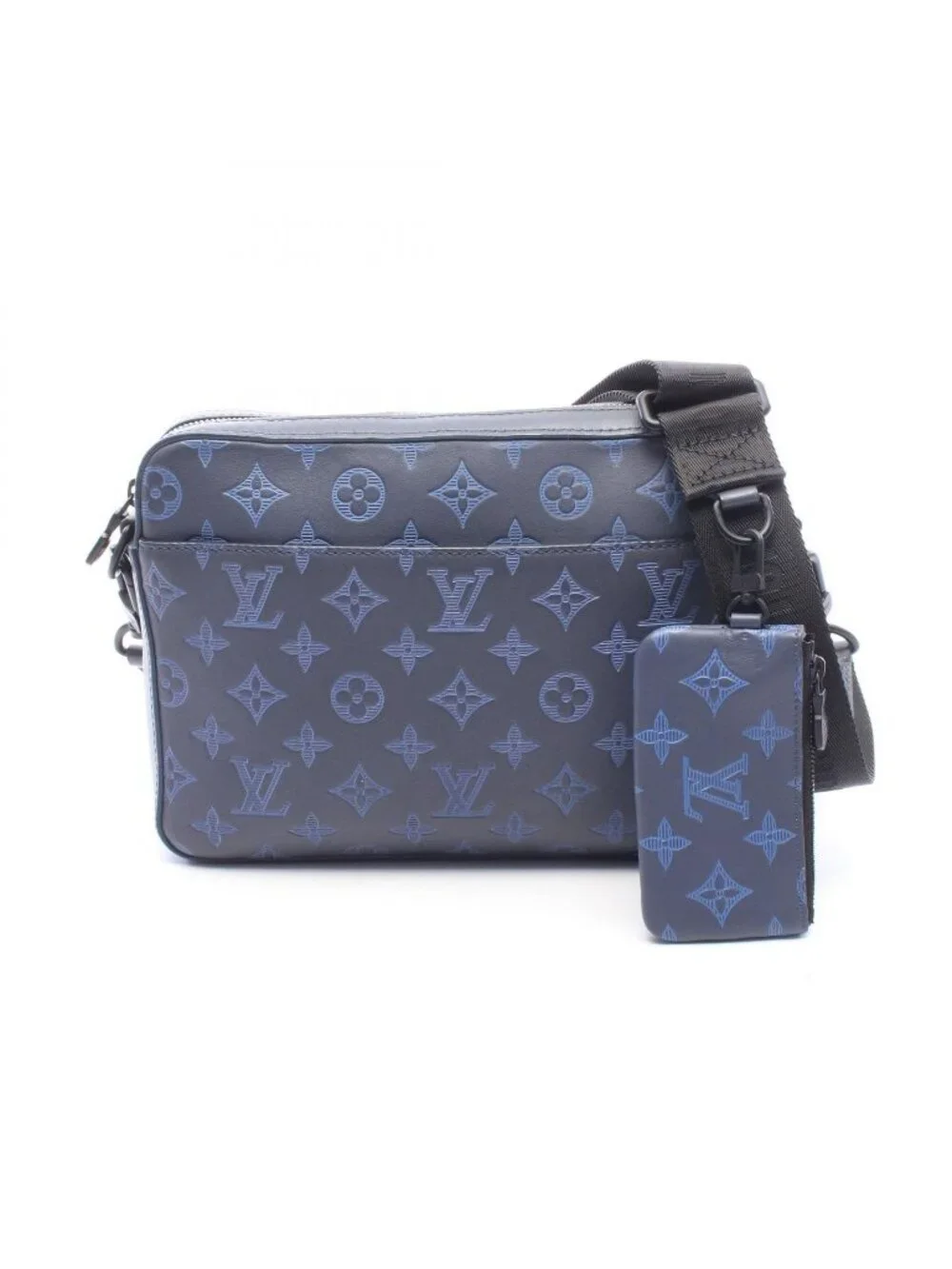 Louis Vuitton Shoulder Bag Duo Messenger Monogram Shadow Navy Leather